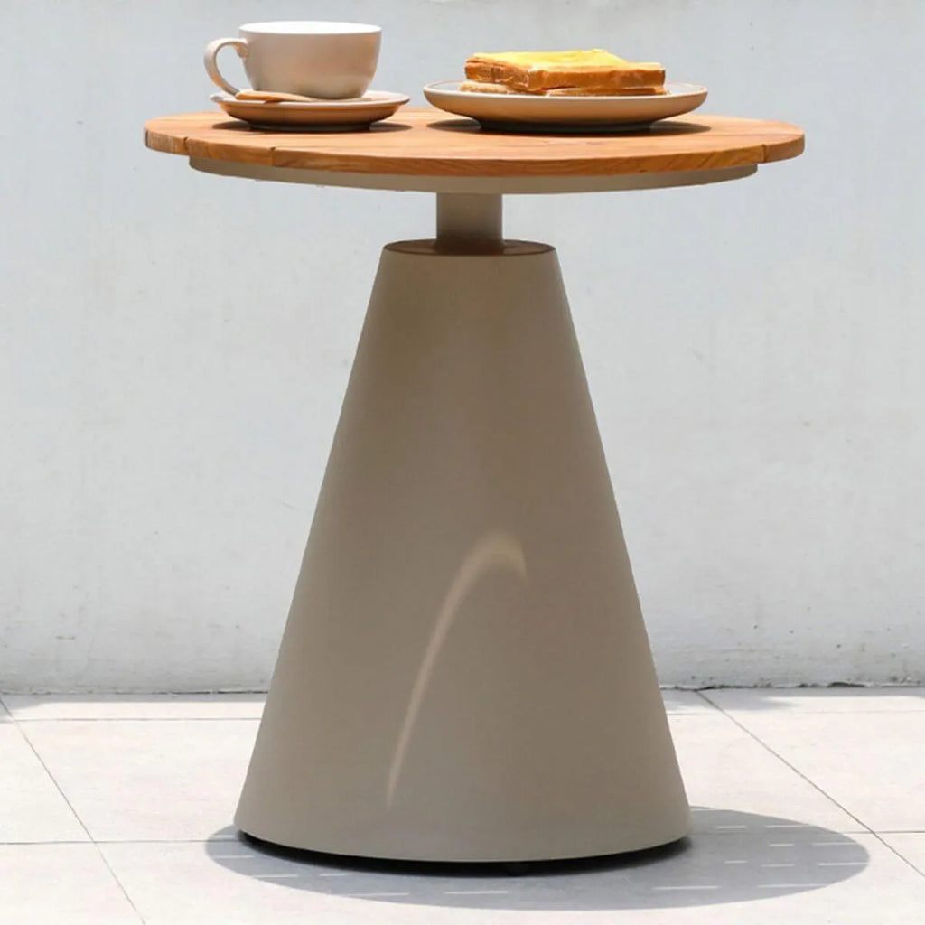 Modern Round Outdoor Coffee Table with Aluminum Frame and Wood Top