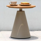 Modern Round Outdoor Coffee Table with Aluminum Frame and Wood Top