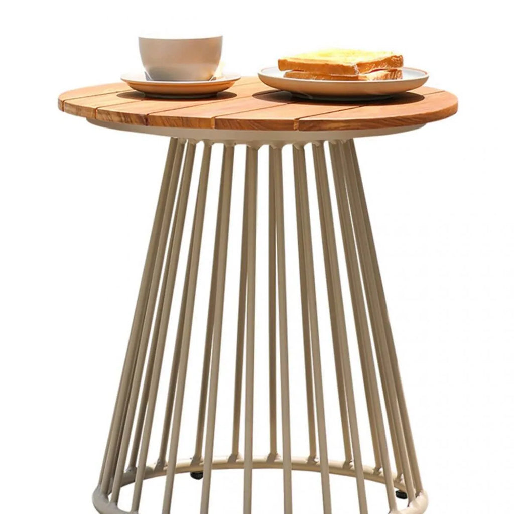 Modern Round Outdoor Coffee Table with Aluminum Frame and Wood Top