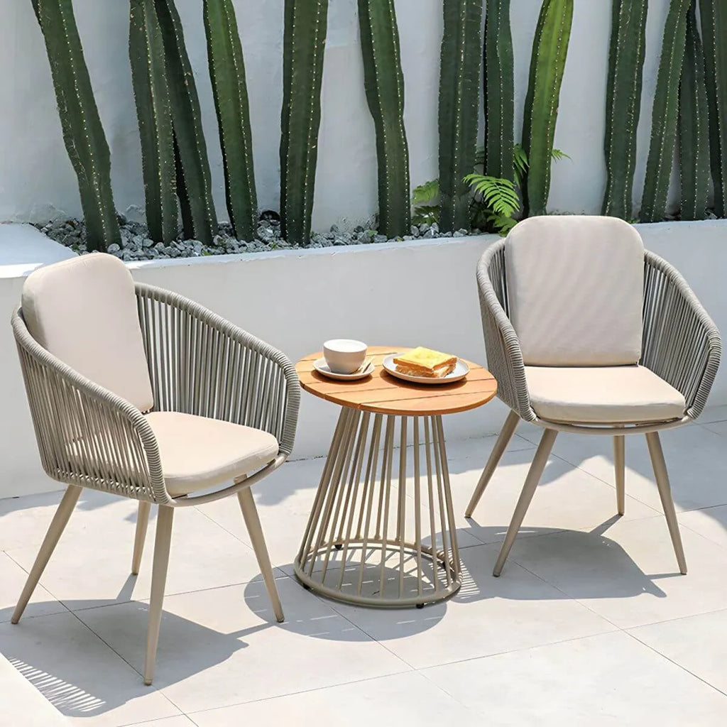 Modern Round Outdoor Coffee Table with Aluminum Frame and Wood Top