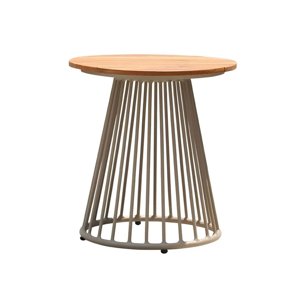Modern Round Outdoor Coffee Table with Aluminum Frame and Wood Top