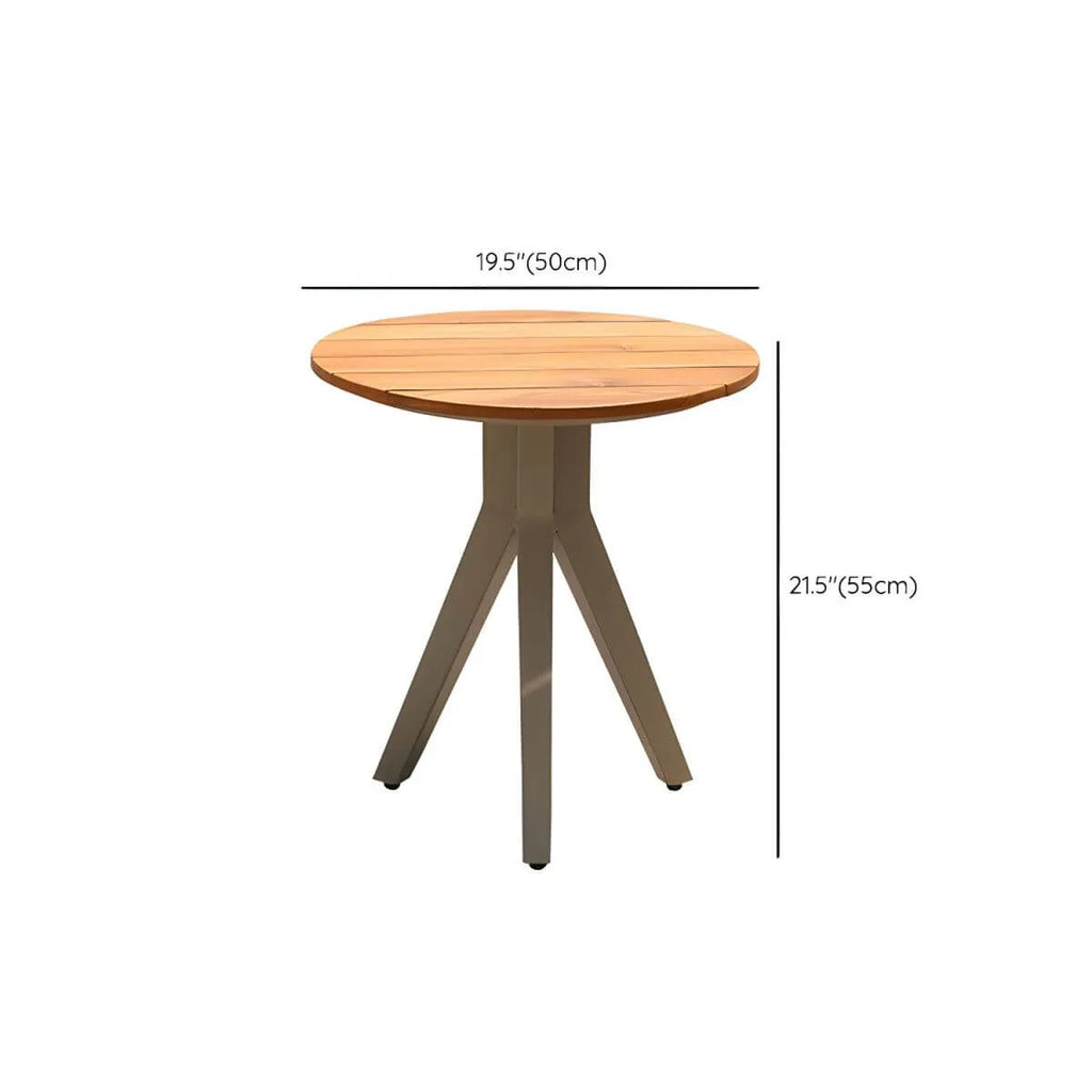 Modern Round Outdoor Coffee Table with Aluminum Frame and Wood Top Dimensions