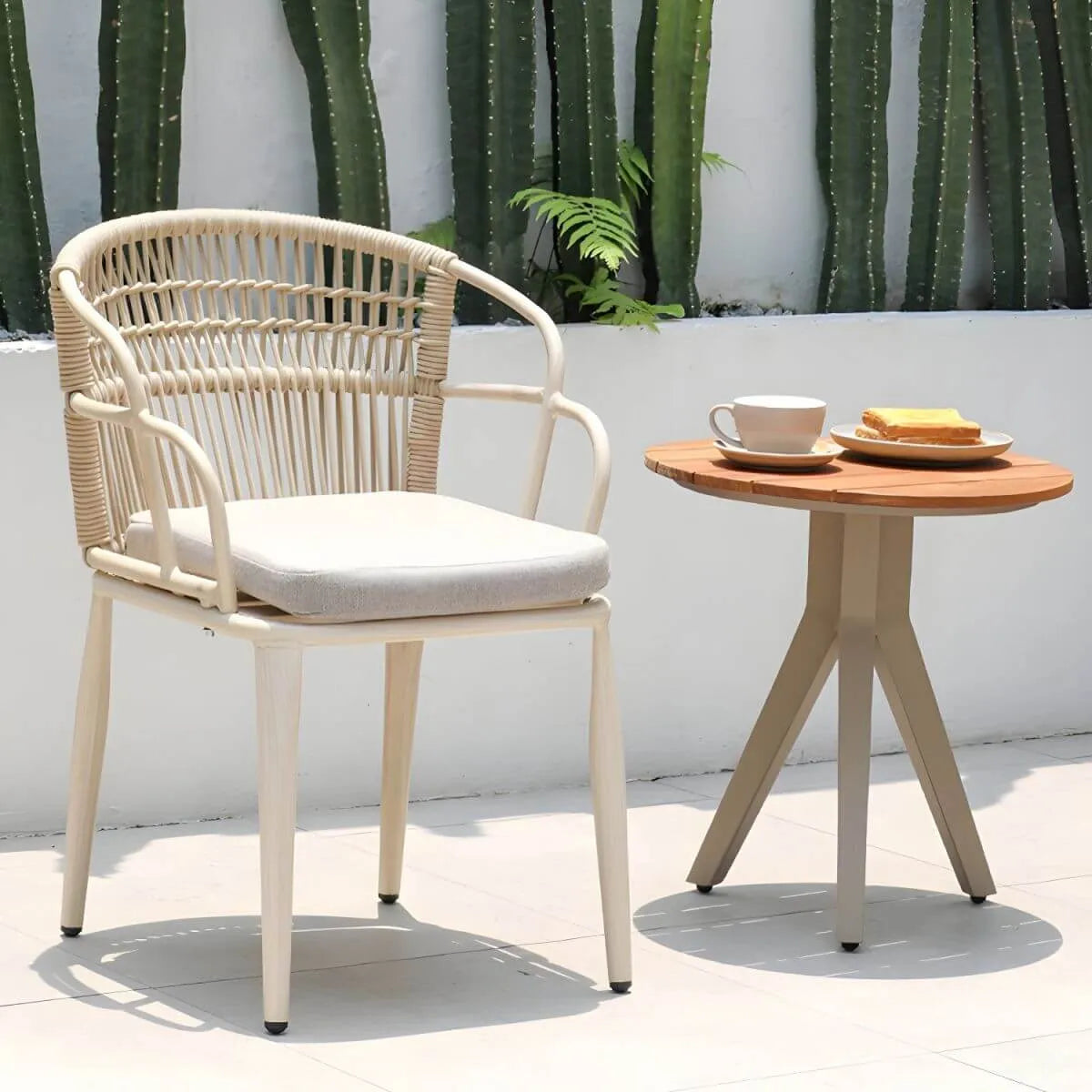 Modern Round Outdoor Coffee Table with Aluminum Frame and Wood Top Main Product Image Main image