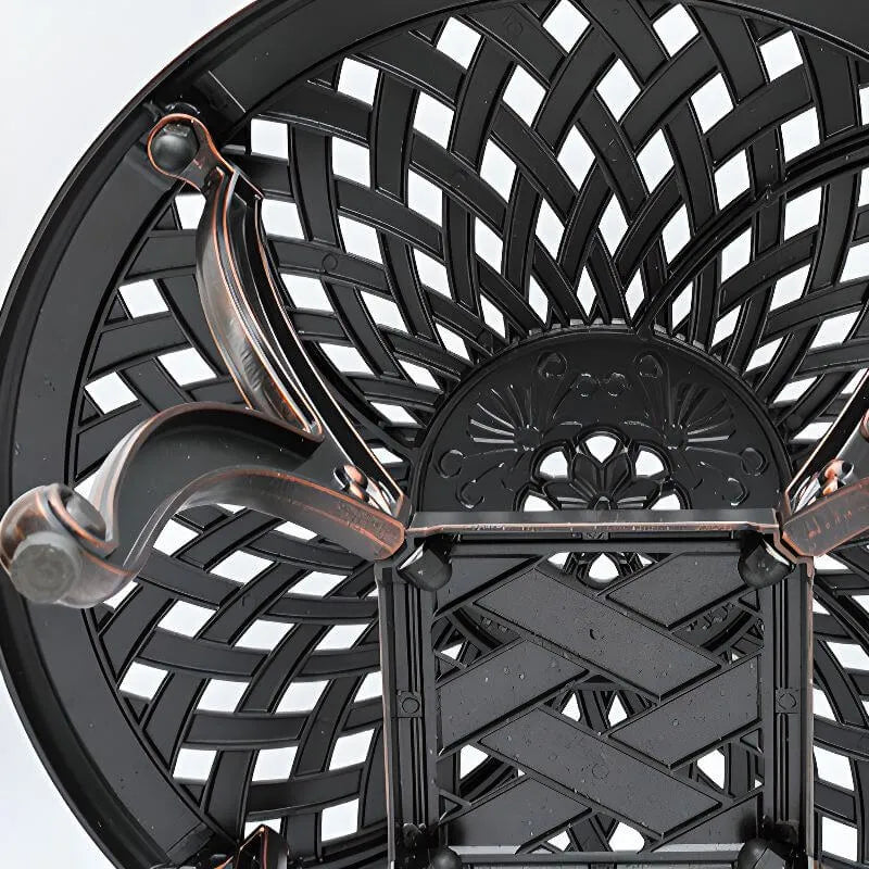 Modern Round Outdoor Coffee Table with Cast Aluminum Chairs