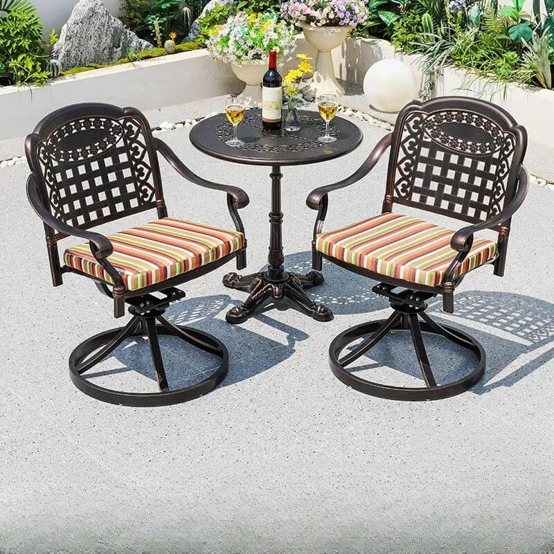 Modern Round Outdoor Coffee Table with Cast Aluminum Chairs