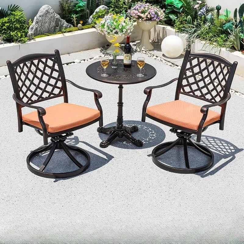 Modern Round Outdoor Coffee Table with Cast Aluminum Chairs