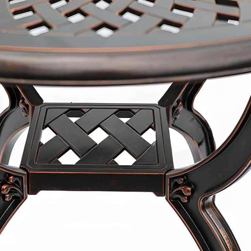 Modern Round Outdoor Coffee Table with Cast Aluminum Chairs