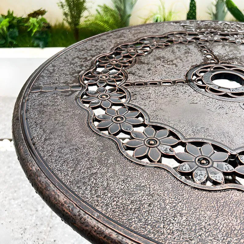 Modern Round Outdoor Coffee Table with Cast Aluminum Chairs