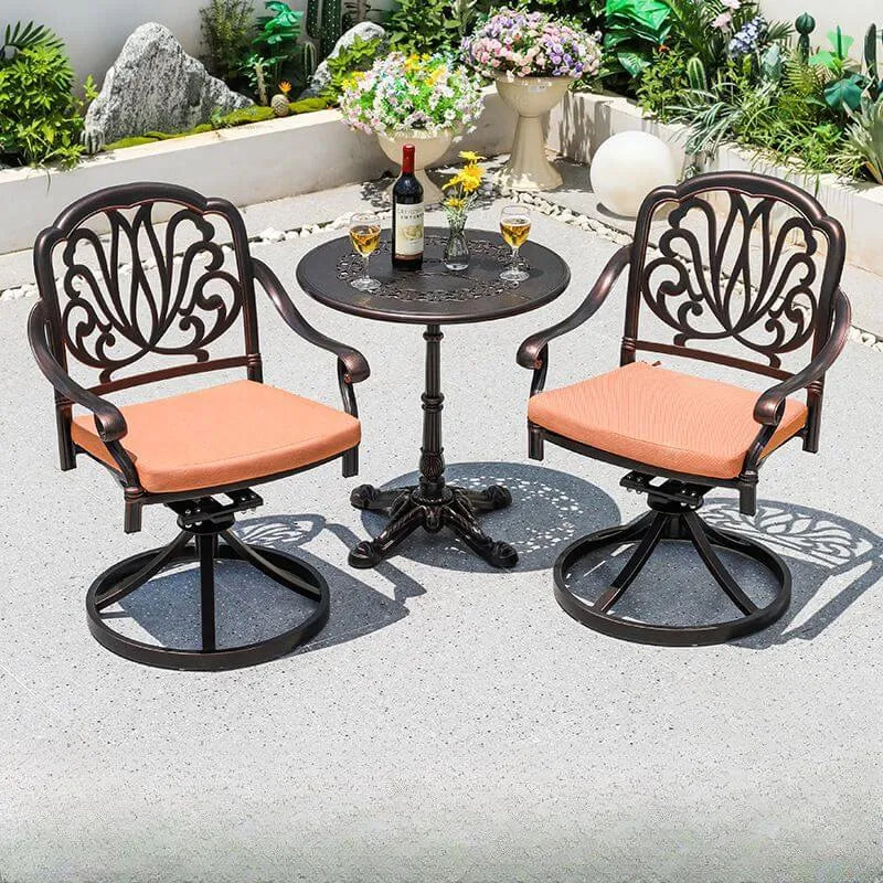 Modern Round Outdoor Coffee Table with Cast Aluminum Chairs Main Product Image Main image