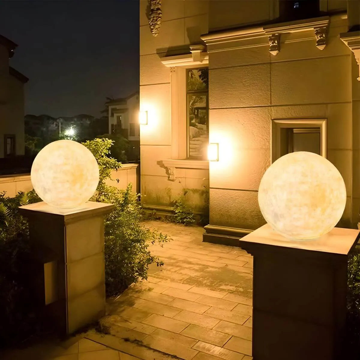 Modern Round Resin Outdoor Table Lamp with Natural Stone Texture Imagen secundaria del producto
