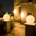 Modern Round Resin Outdoor Table Lamp with Natural Stone Texture