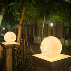 Modern Round Resin Outdoor Table Lamp with Natural Stone Texture