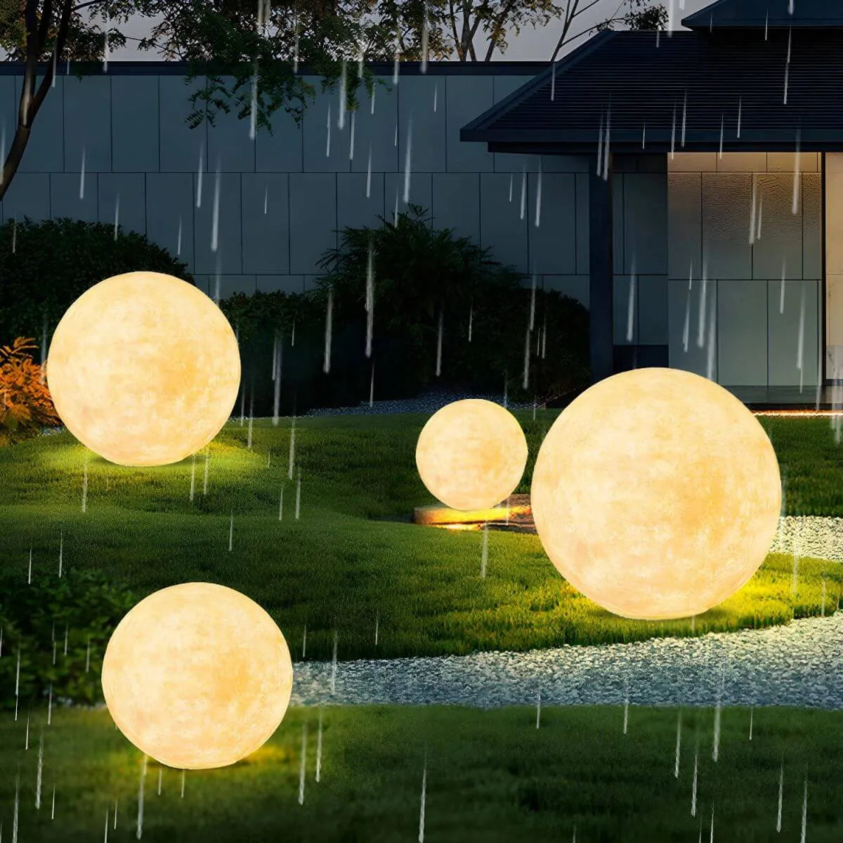 Modern Round Resin Outdoor Table Lamp with Natural Stone Texture