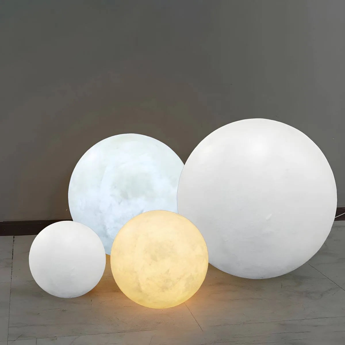 Modern Round Resin Outdoor Table Lamp with Natural Stone Texture