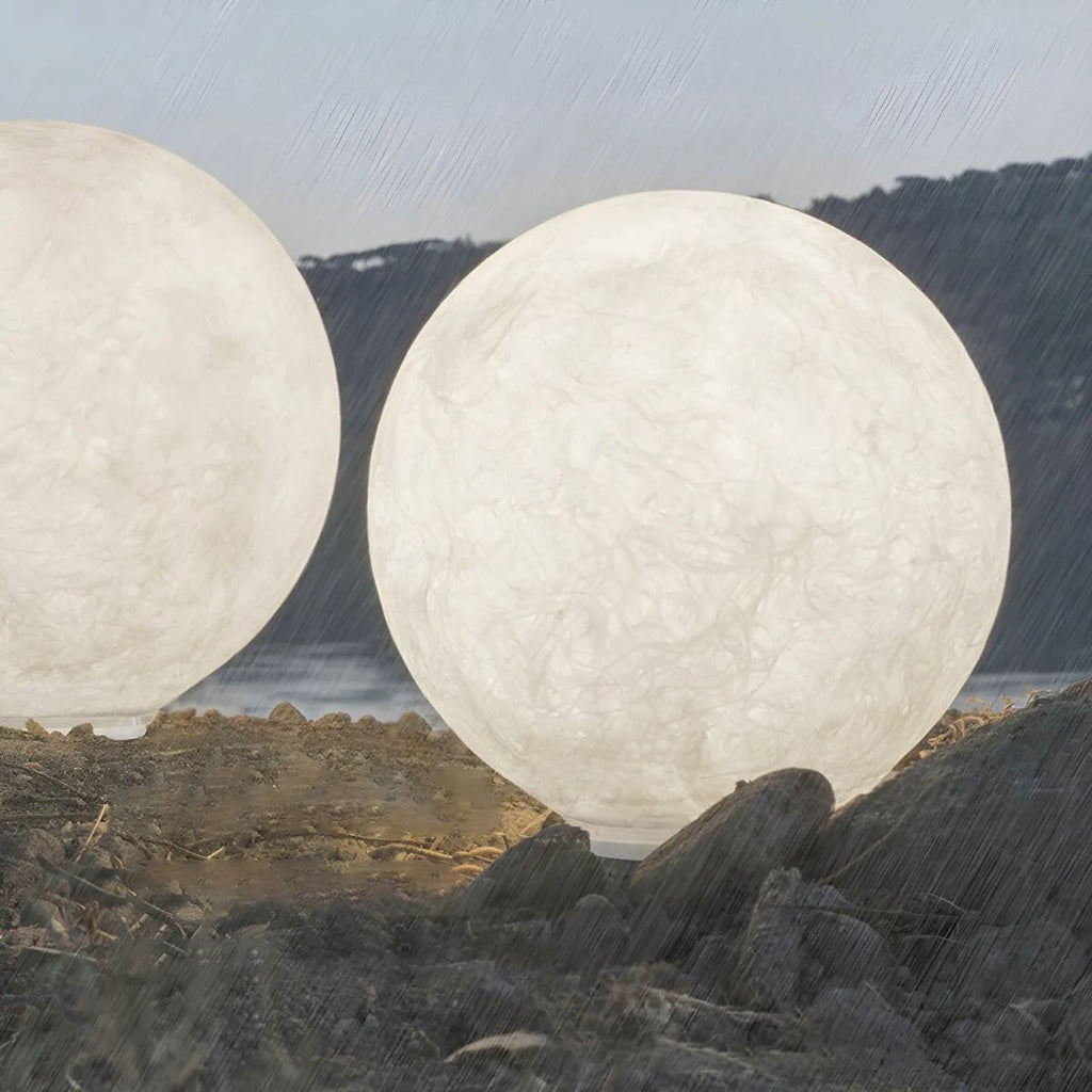 Modern Round Resin Outdoor Table Lamp with Natural Stone Texture
