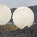 Modern Round Resin Outdoor Table Lamp with Natural Stone Texture