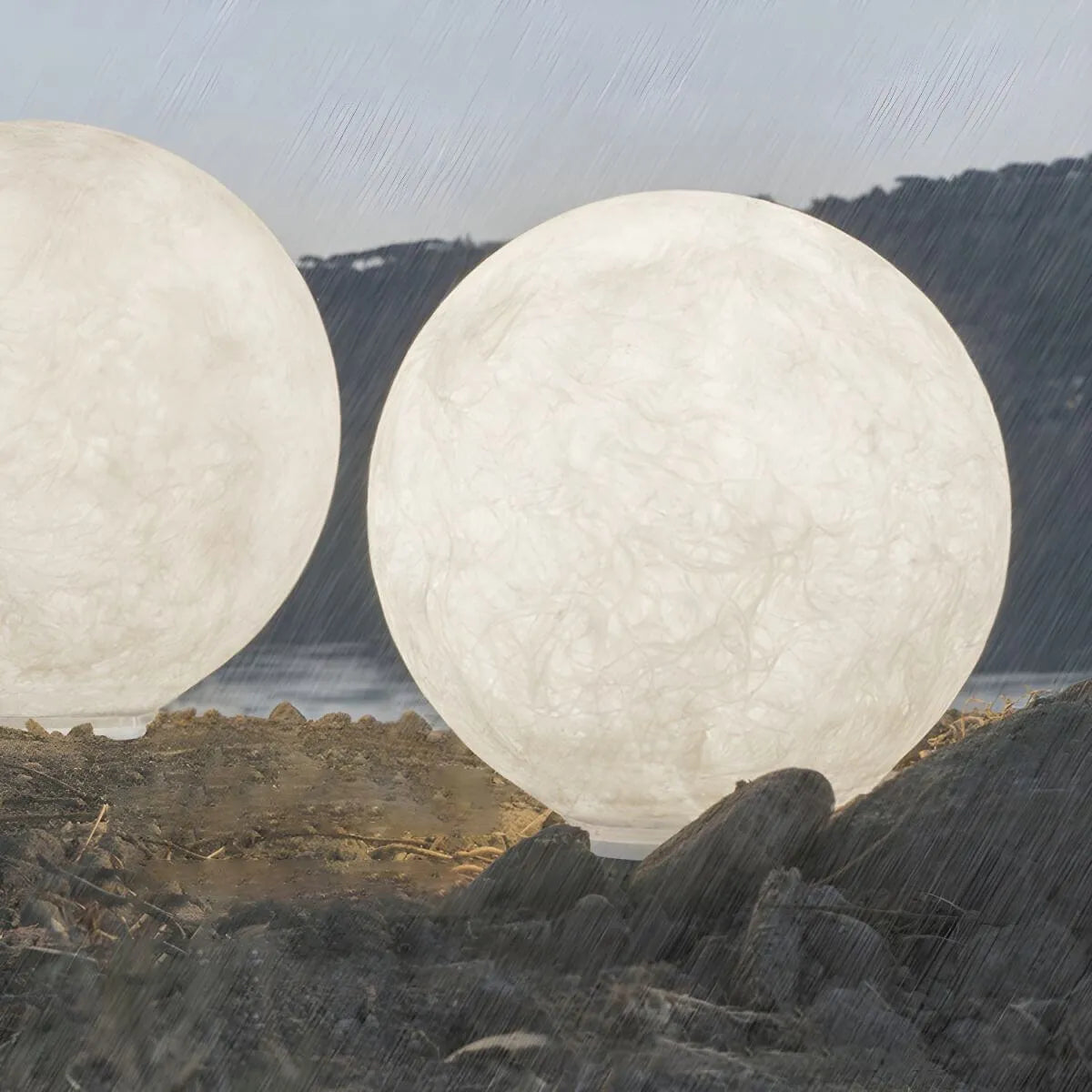 Modern Round Resin Outdoor Table Lamp with Natural Stone Texture
