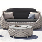 Modern Round Stone Top Coffee Table with Metal Frame