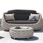Modern Round Stone Top Coffee Table with Metal Frame