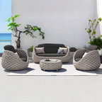 Modern Round Stone Top Coffee Table with Metal Frame