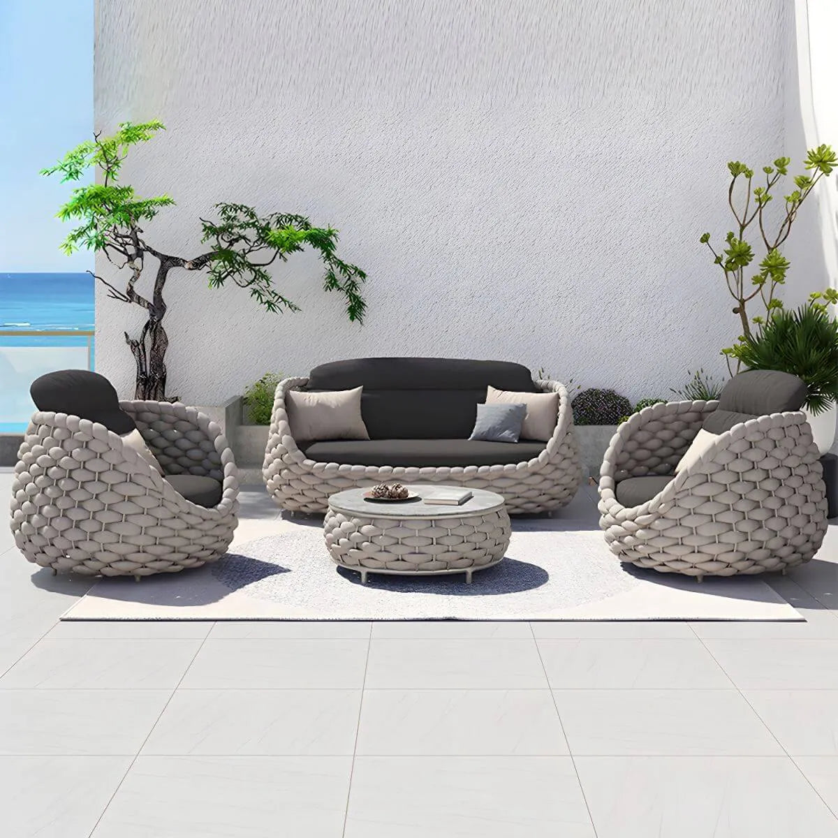 Modern Round Stone Top Coffee Table with Metal Frame