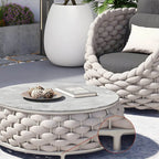 Modern Round Stone Top Coffee Table with Metal Frame