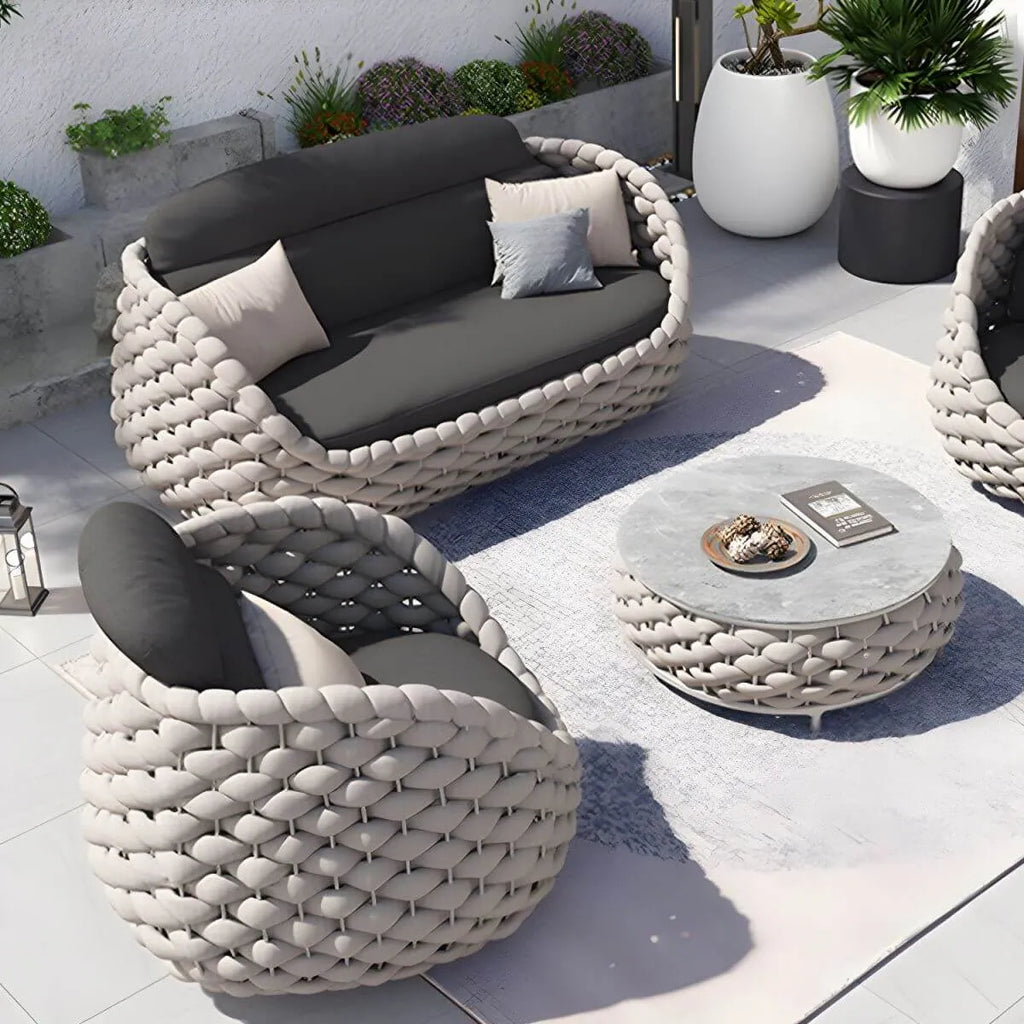 Modern Round Stone Top Coffee Table with Metal Frame