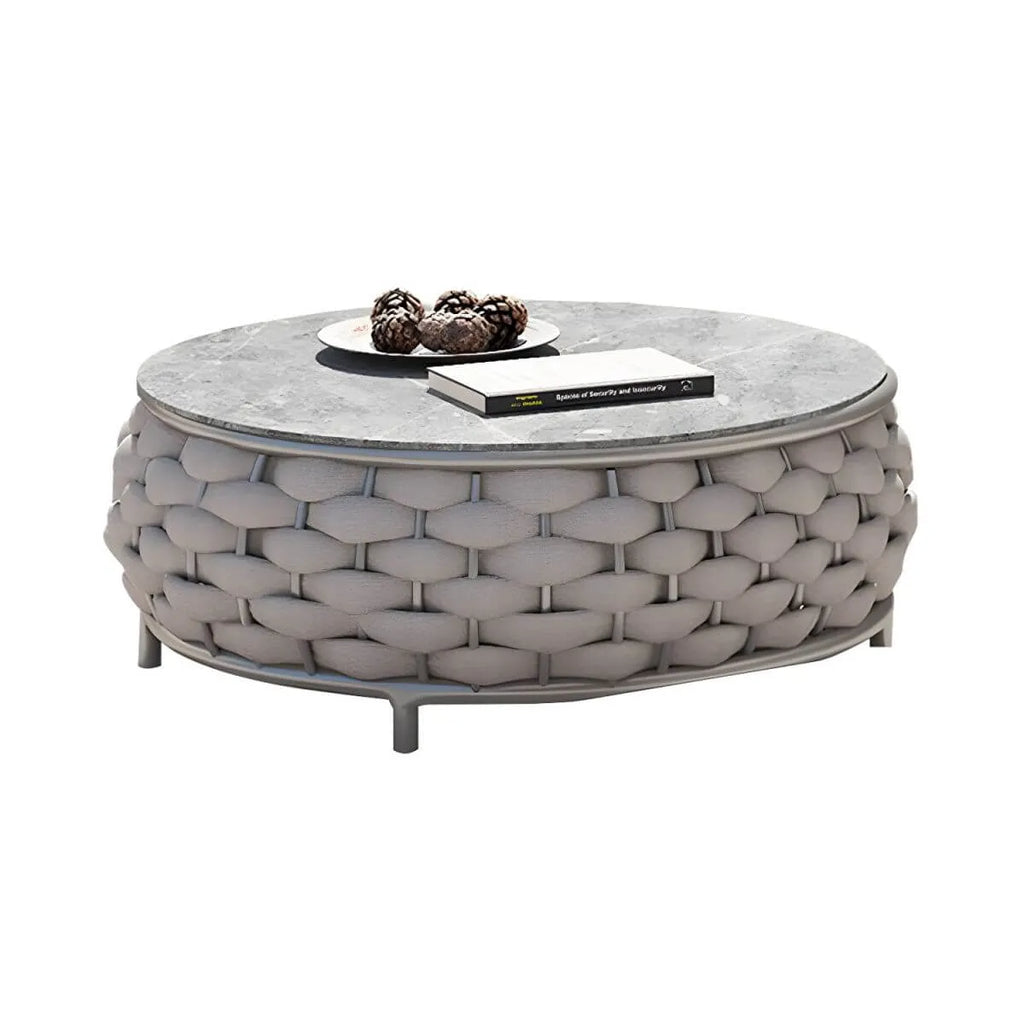 Modern Round Stone Top Coffee Table with Metal Frame