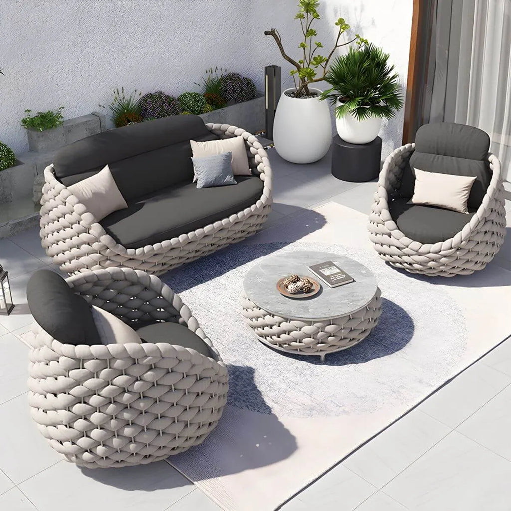 Modern Round Stone Top Coffee Table with Metal Frame