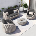 Modern Round Stone Top Coffee Table with Metal Frame