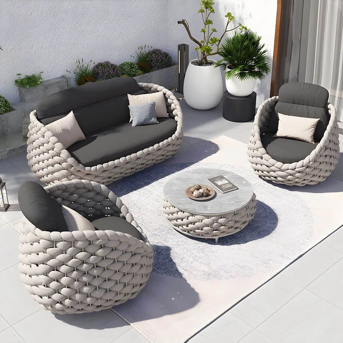 Modern Round Stone Top Coffee Table with Metal Frame