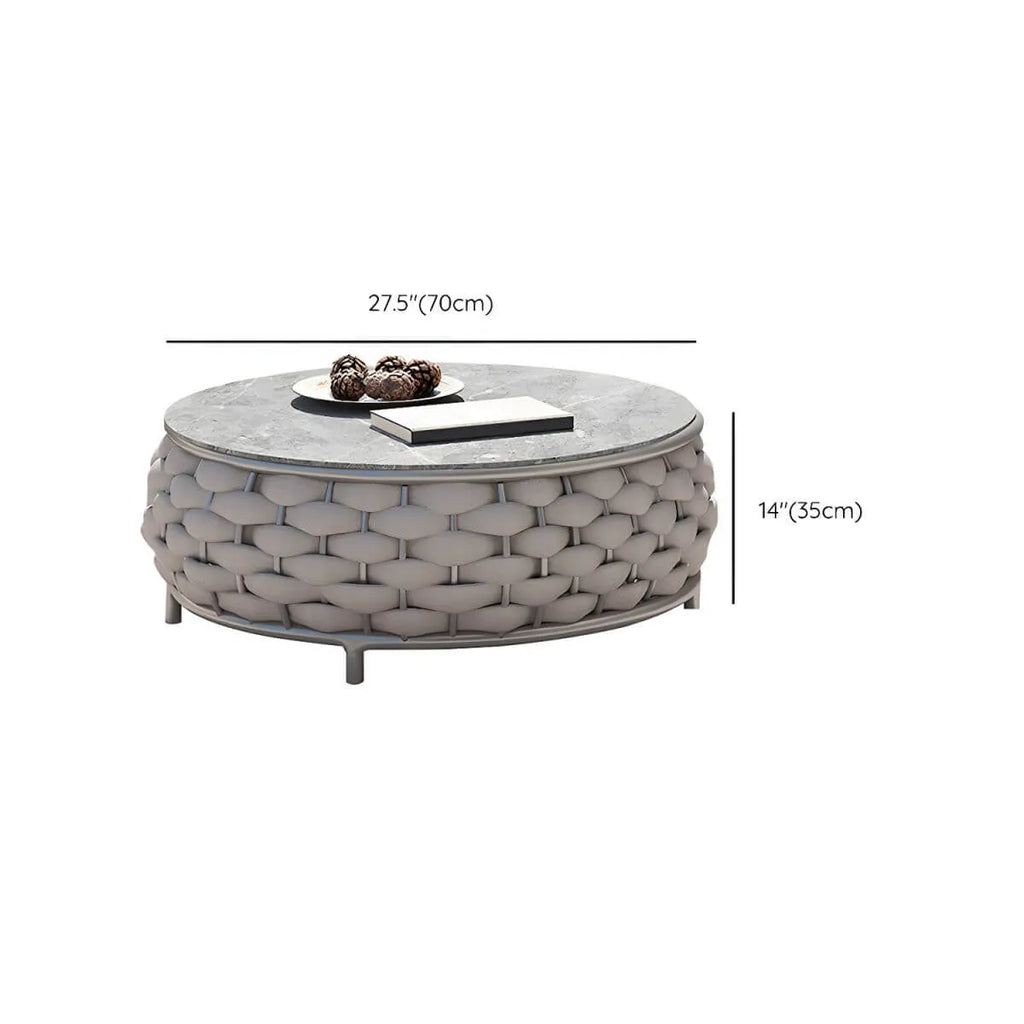 Modern Round Stone Top Coffee Table with Metal Frame Dimensions