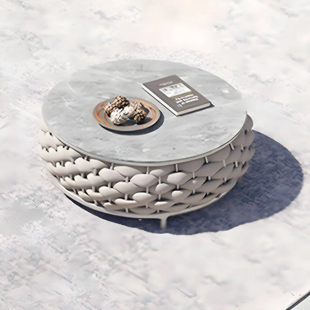 Modern Round Stone Top Coffee Table with Metal Frame Main Product Image