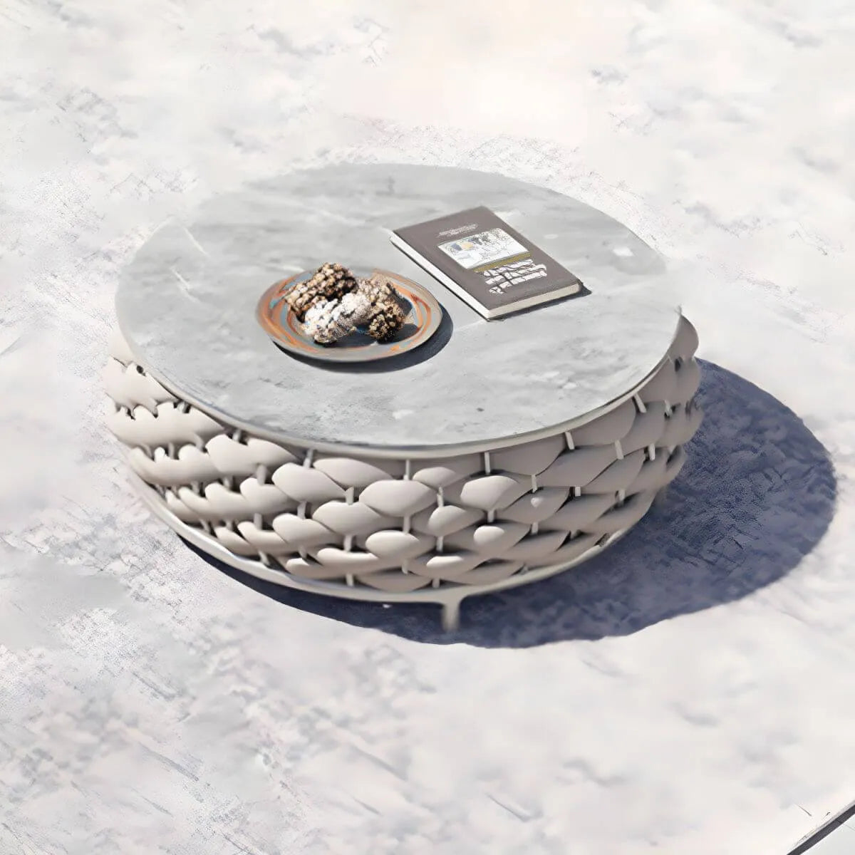 Modern Round Stone Top Coffee Table with Metal Frame Main Product Image