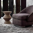 Modern Round Tile Top Pedestal Side Table with Sculptural Stone Base