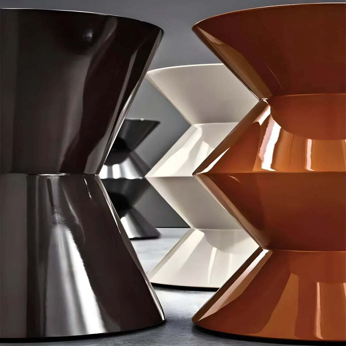 Modern Round Tile Top Pedestal Side Table with Sculptural Stone Base