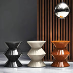 Modern Round Tile Top Pedestal Side Table with Sculptural Stone Base