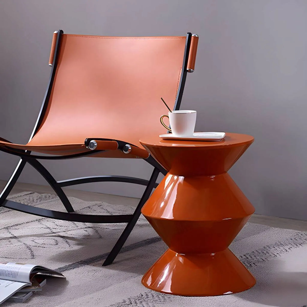 Modern Round Tile Top Pedestal Side Table with Sculptural Stone Base