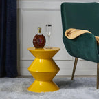 Modern Round Tile Top Pedestal Side Table with Sculptural Stone Base