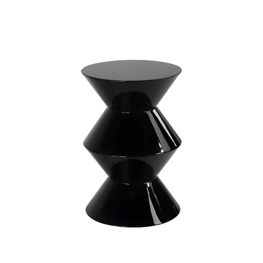 Modern Round Tile Top Pedestal Side Table with Sculptural Stone Base