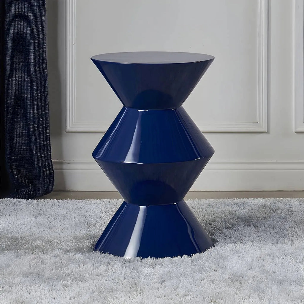 Modern Round Tile Top Pedestal Side Table with Sculptural Stone Base