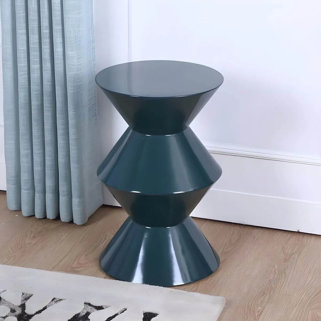 Modern Round Tile Top Pedestal Side Table with Sculptural Stone Base
