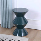 Modern Round Tile Top Pedestal Side Table with Sculptural Stone Base