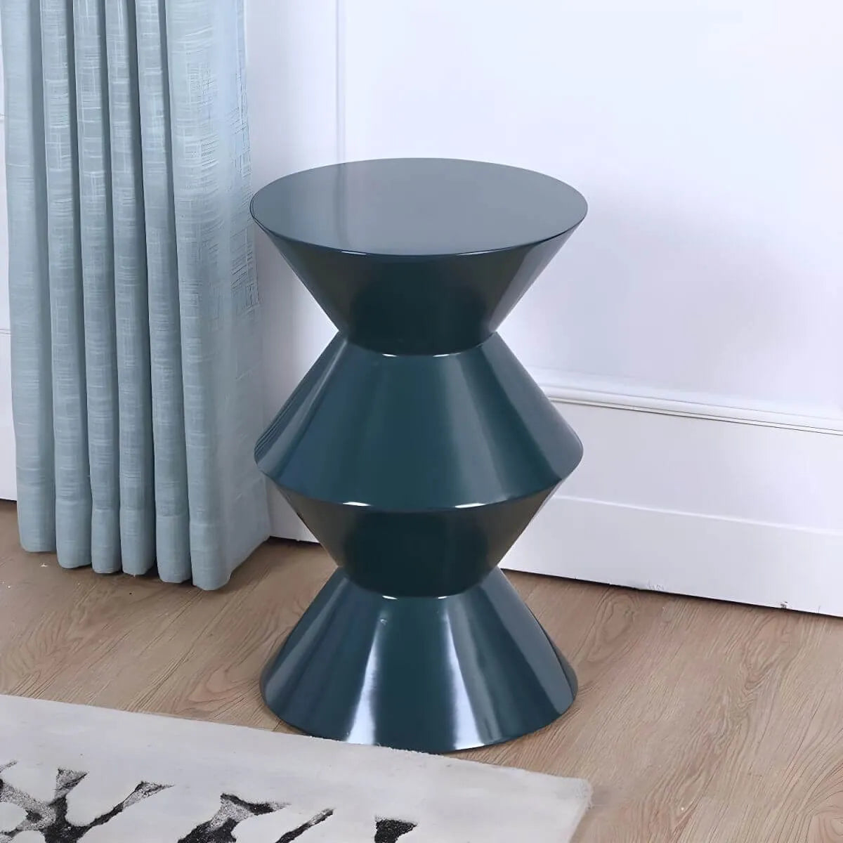 Modern Round Tile Top Pedestal Side Table with Sculptural Stone Base