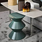 Modern Round Tile Top Pedestal Side Table with Sculptural Stone Base