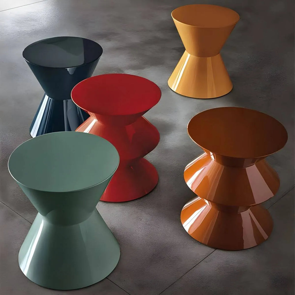 Modern Round Tile Top Pedestal Side Table with Sculptural Stone Base