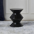 Modern Round Tile Top Pedestal Side Table with Sculptural Stone Base