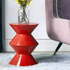 Modern Round Tile Top Pedestal Side Table with Sculptural Stone Base