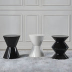 Modern Round Tile Top Pedestal Side Table with Sculptural Stone Base