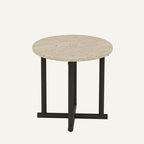 Modern Round Travertine Coffee Table Set with Wooden Legs
